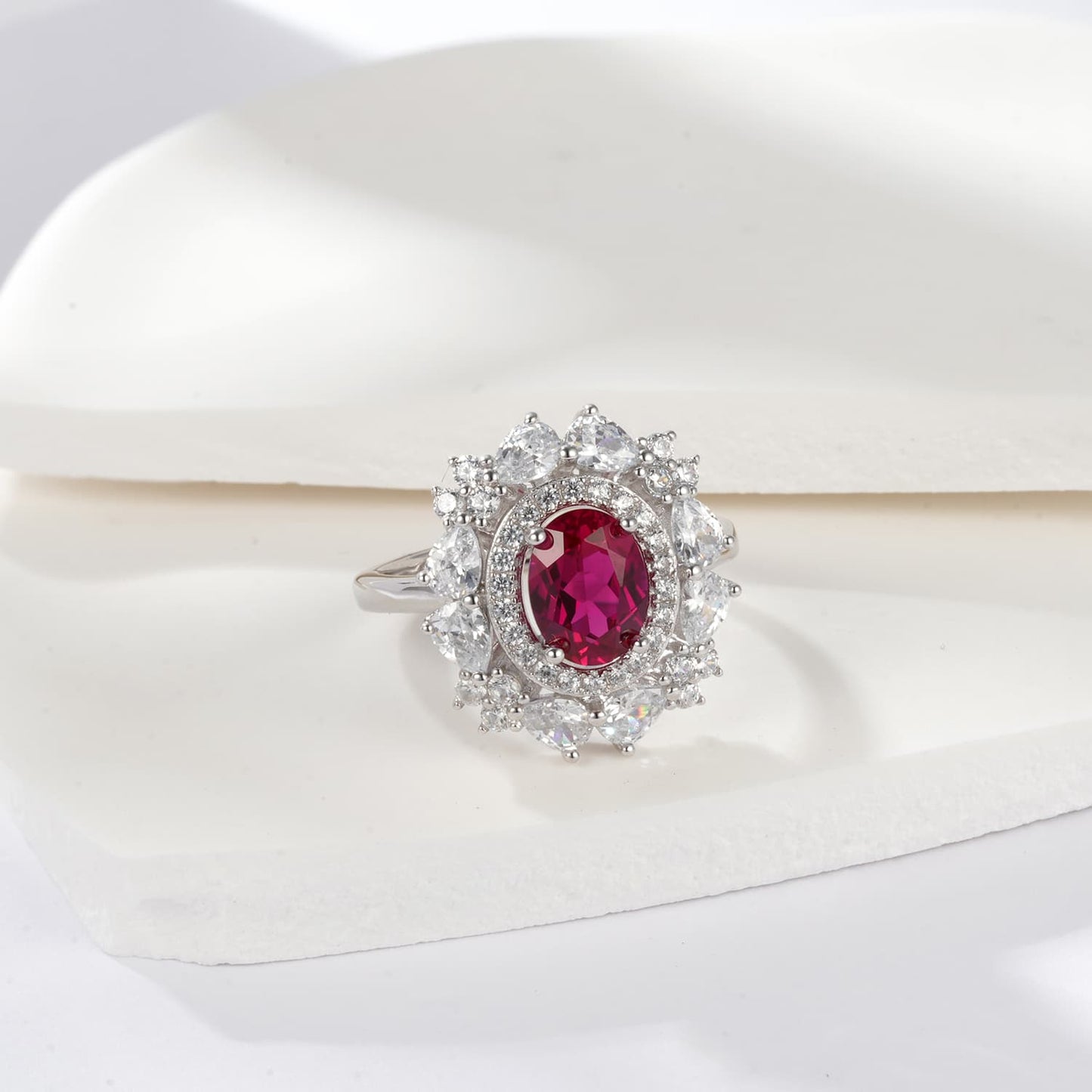 1.49ct Round Lab Ruby Ring | Rhodium-Plated S925 Silver, Custom Available
