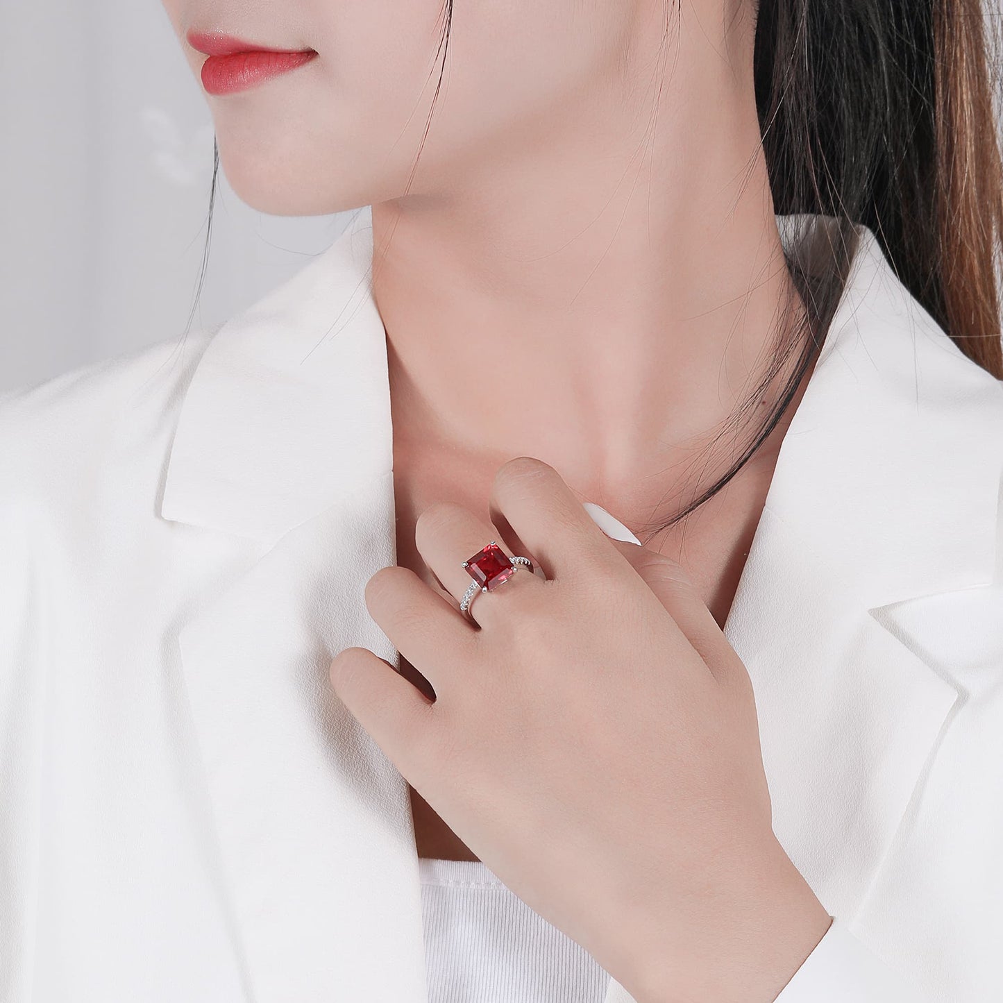 Round Lab Ruby Ring | Rhodium-Plated S925 Silver, Custom Available