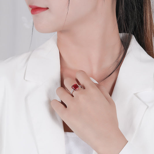 Round Lab Ruby Ring | Rhodium-Plated S925 Silver, Custom Available