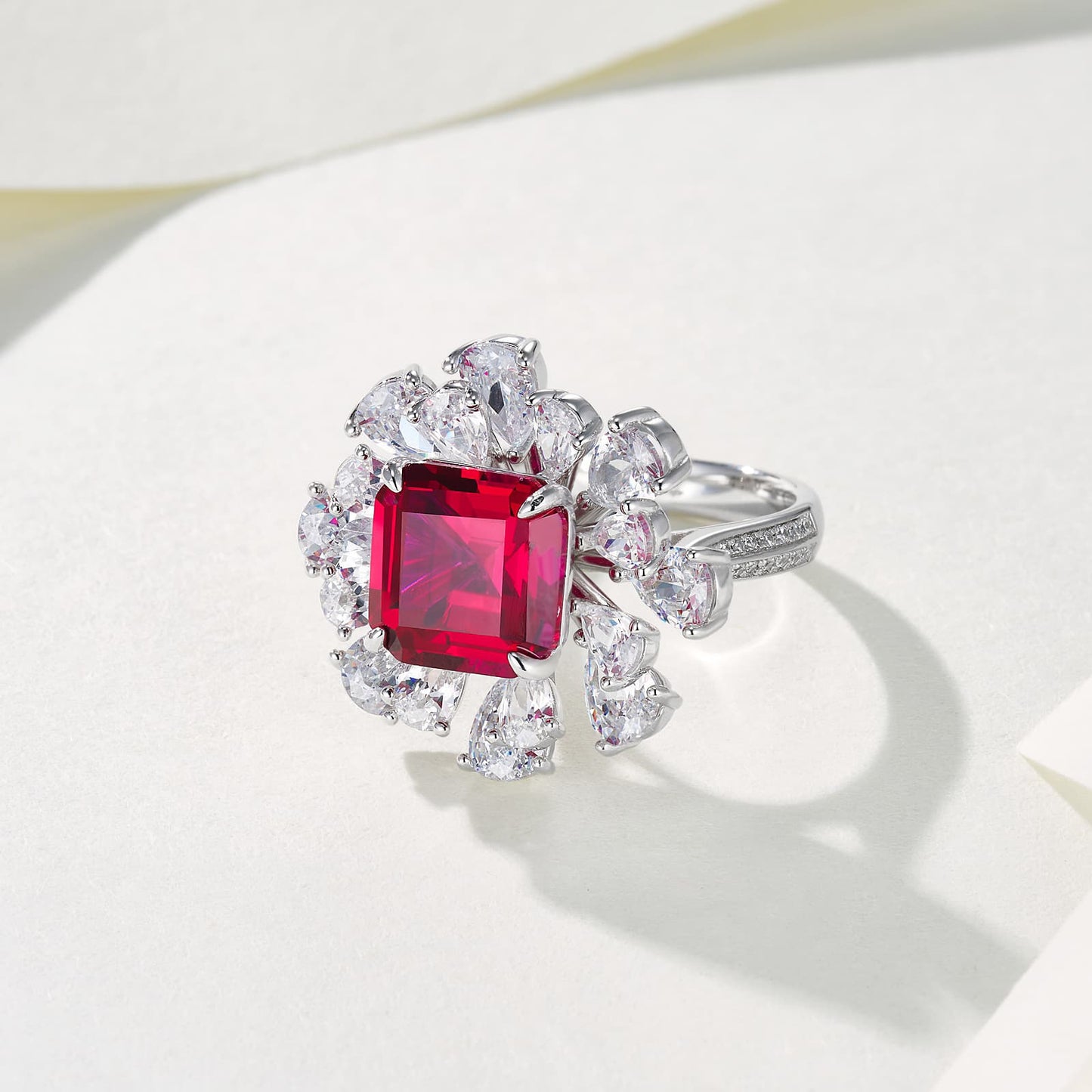 6.4ct Cushion Lab Ruby Ring | Rhodium-Plated S925 Silver, Custom Available