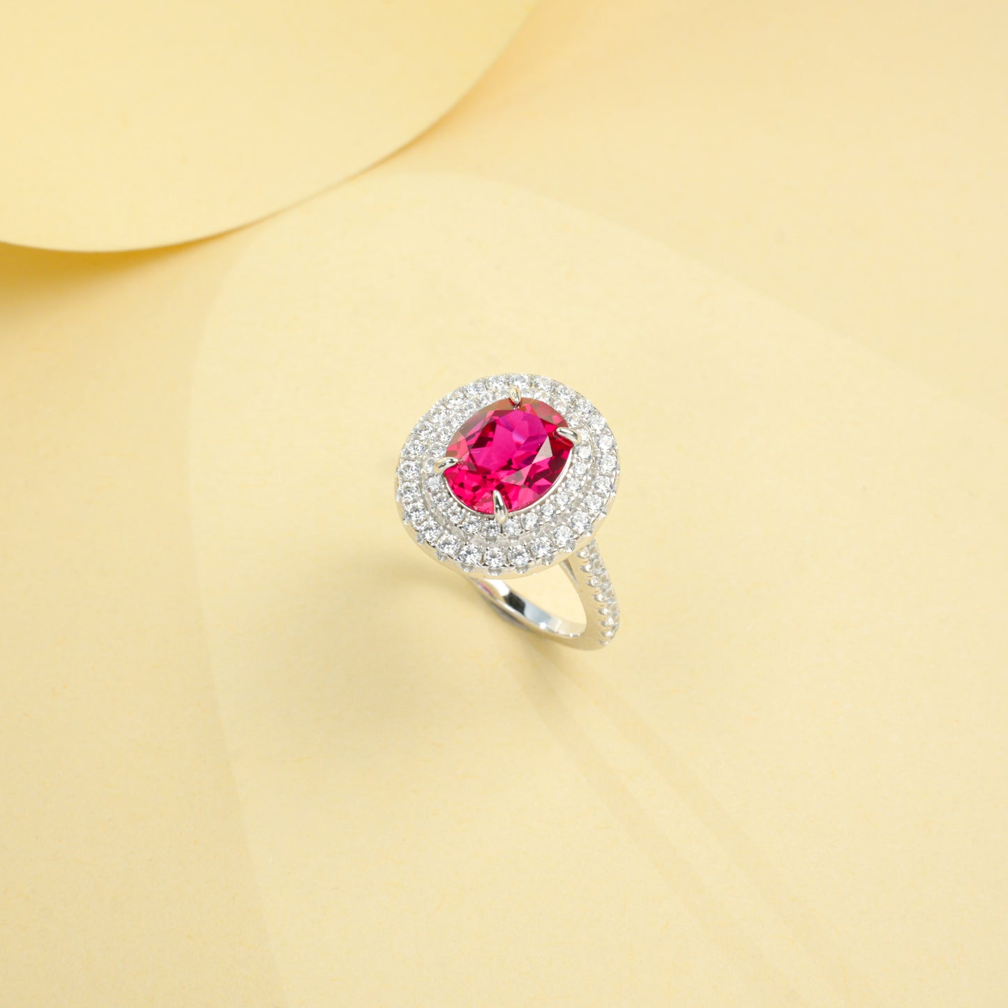 Round Lab Ruby Ring | Rhodium-Plated S925 Silver, Custom Available