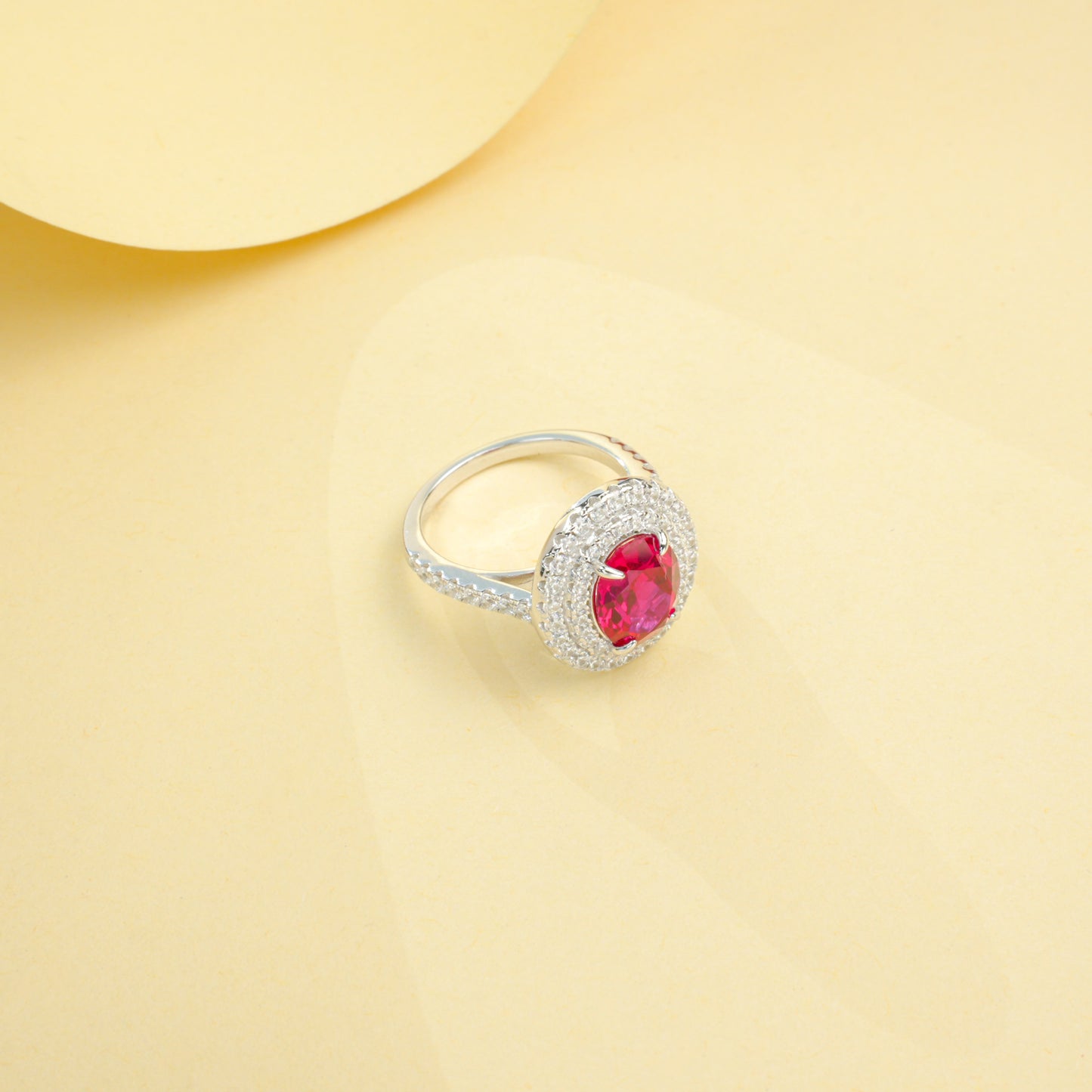 Round Lab Ruby Ring | Rhodium-Plated S925 Silver, Custom Available