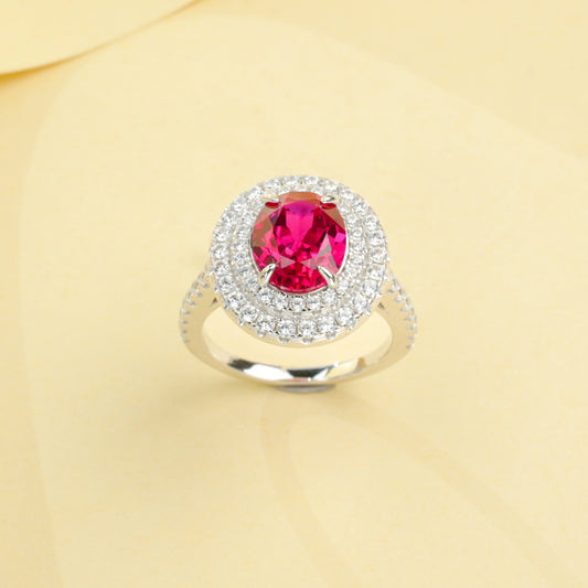 Round Lab Ruby Ring | Rhodium-Plated S925 Silver, Custom Available
