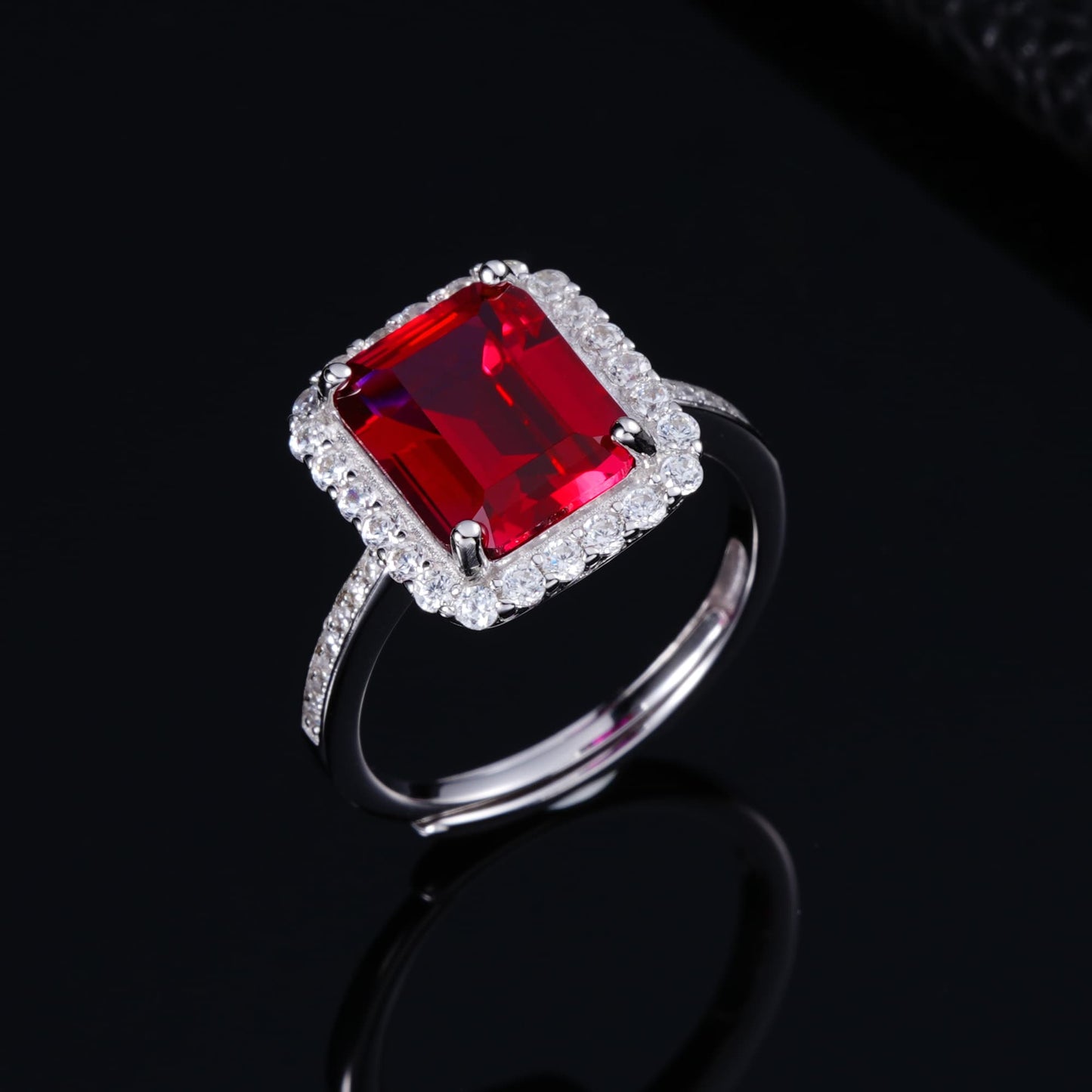 4ct Cushion Lab Ruby Ring | Rhodium-Plated S925 Silver, Custom Available