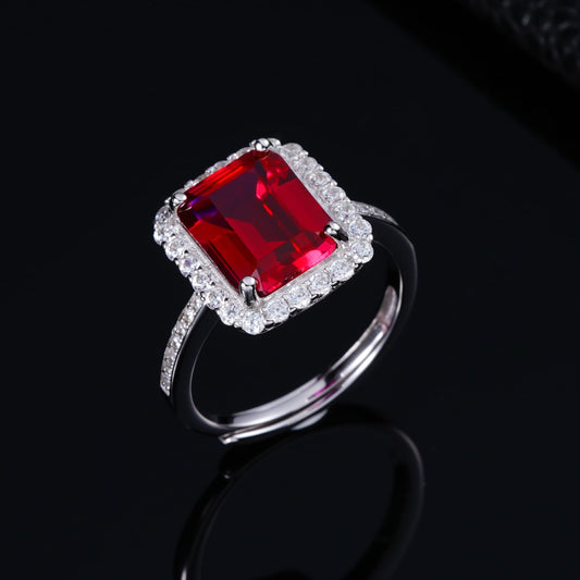 4ct Cushion Lab Ruby Ring | Rhodium-Plated S925 Silver, Custom Available