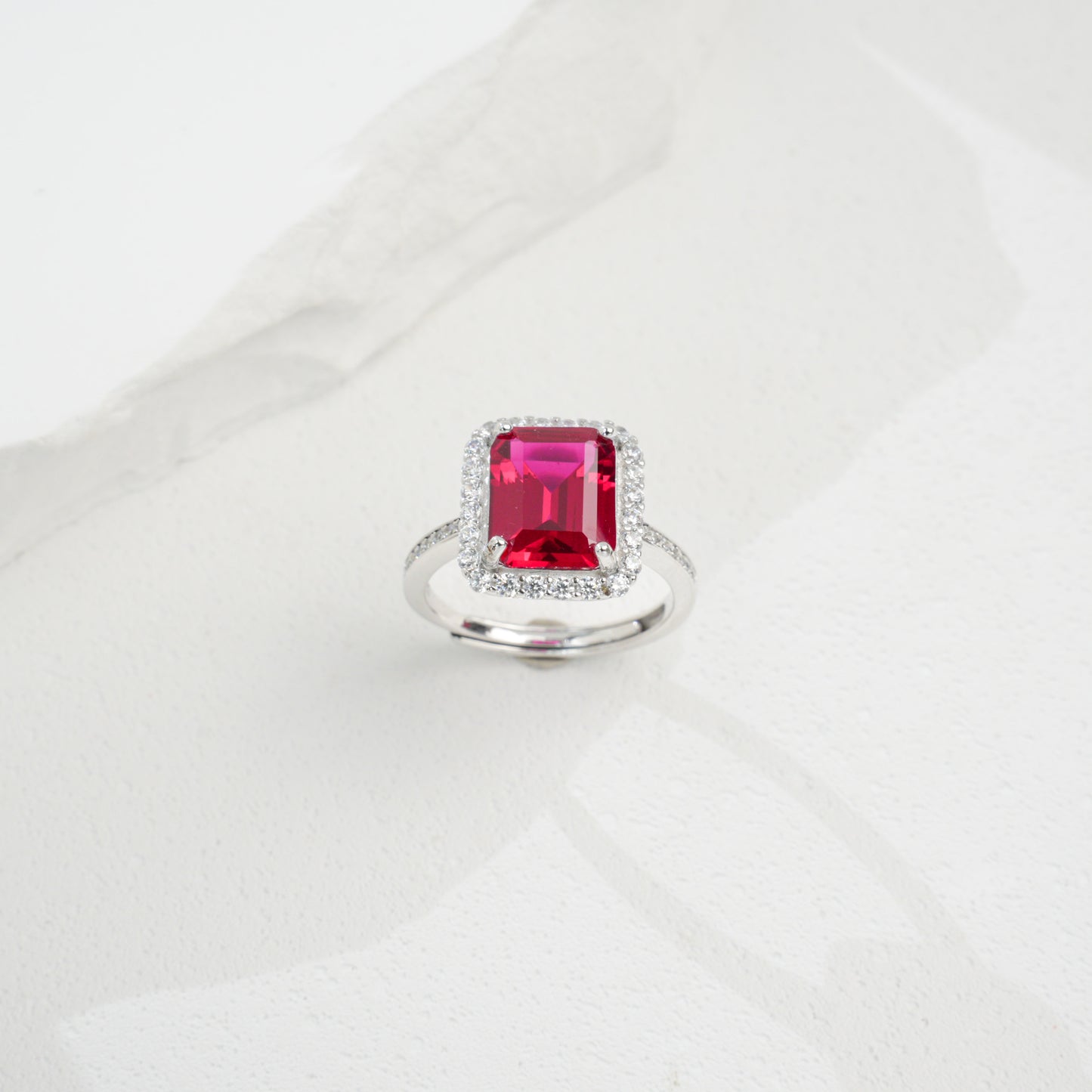 4ct Cushion Lab Ruby Ring | Rhodium-Plated S925 Silver, Custom Available