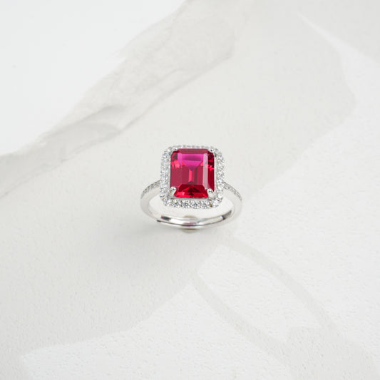 4ct Cushion Lab Ruby Ring | Rhodium-Plated S925 Silver, Custom Available