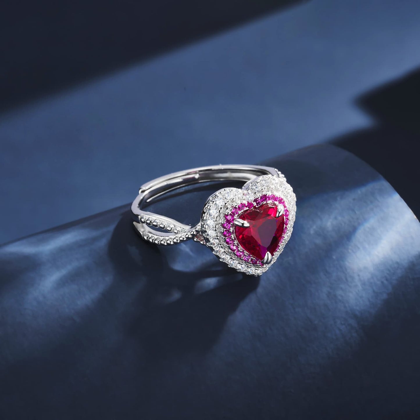 Heart Lab Ruby Ring | Rhodium-Plated S925 Silver, Custom Available