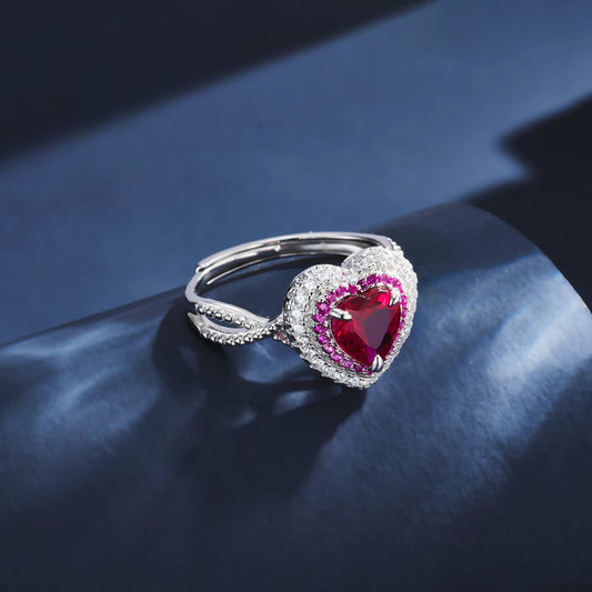 Heart Lab Ruby Ring | Rhodium-Plated S925 Silver, Custom Available