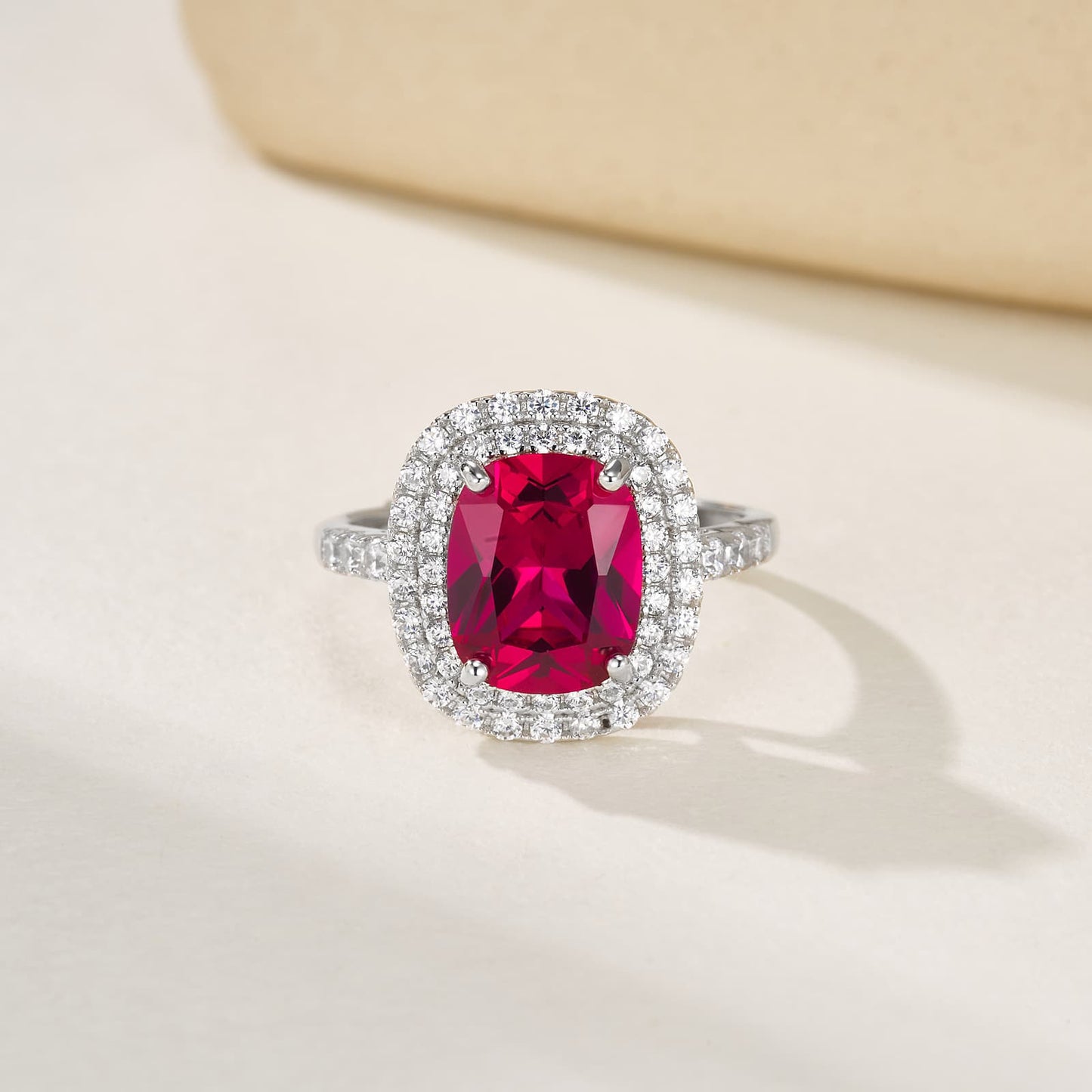 4ct Round Lab Ruby Ring | Rhodium-Plated S925 Silver, Custom Available