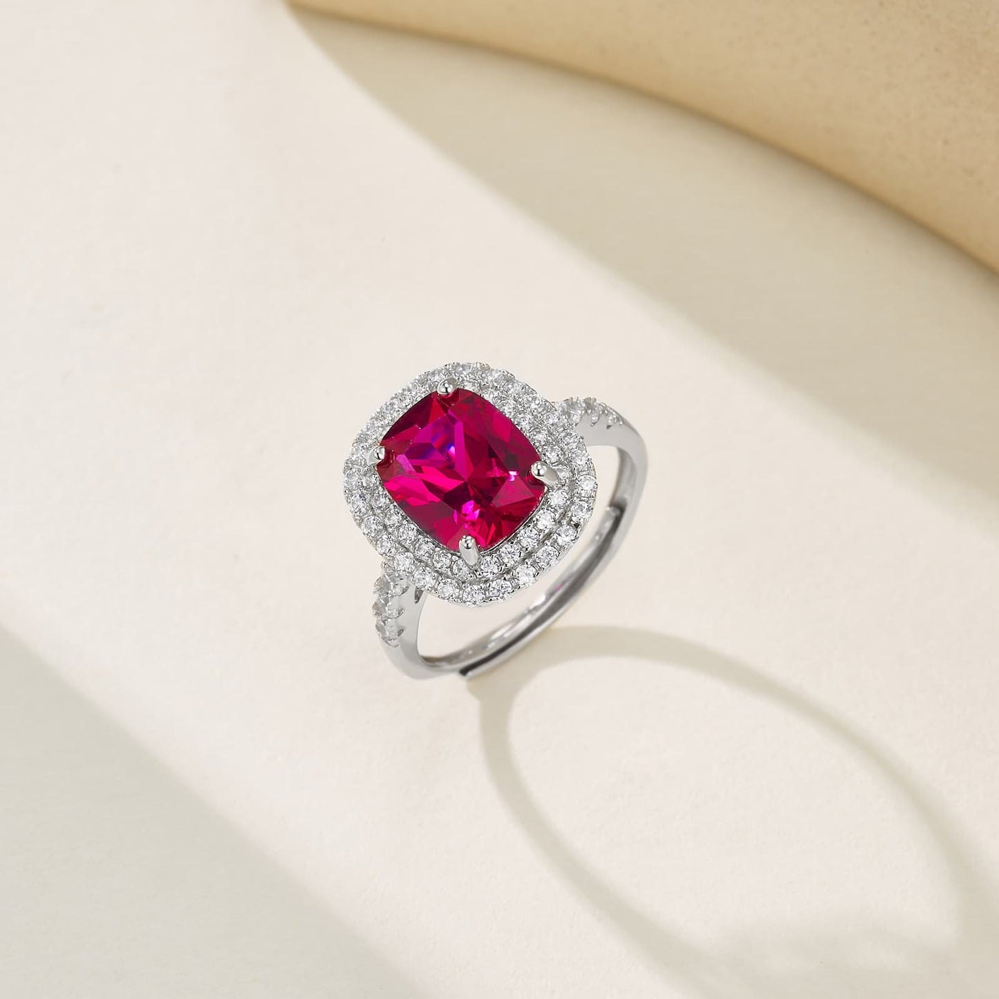 4ct Round Lab Ruby Ring | Rhodium-Plated S925 Silver, Custom Available