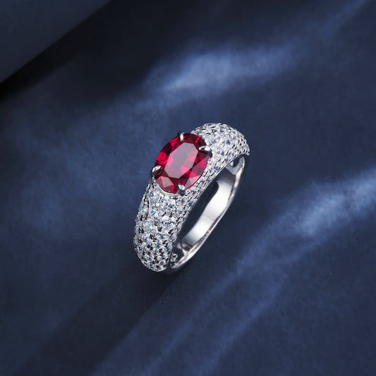1.56ct Round Lab Ruby Ring | Rhodium-Plated S925 Silver, Custom Available