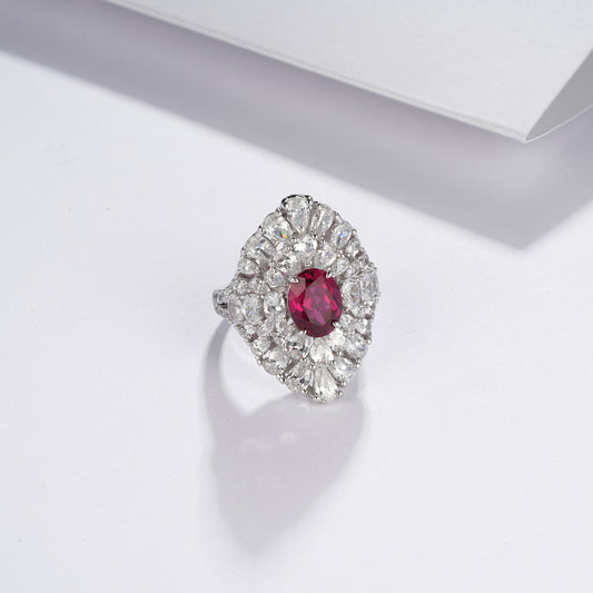 2ct Geometry Lab Ruby Ring | Rhodium-Plated S925 Silver, Custom Available