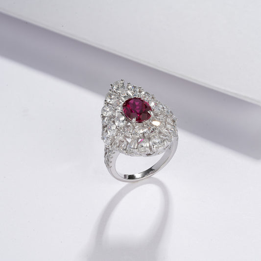2ct Geometry Lab Ruby Ring | Rhodium-Plated S925 Silver, Custom Available