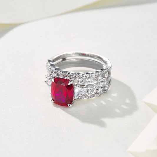 3.89ct Cushion Lab Ruby Ring | Rhodium-Plated S925 Silver, Custom Available