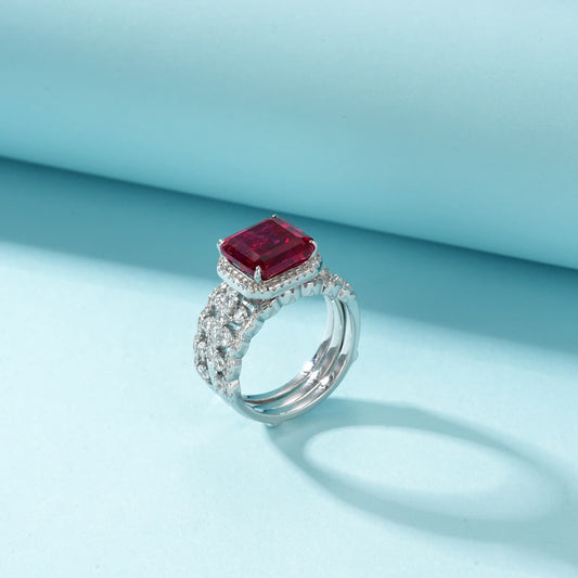 4.58ct Cushion Lab Ruby Ring | Rhodium-Plated S925 Silver, Custom Available