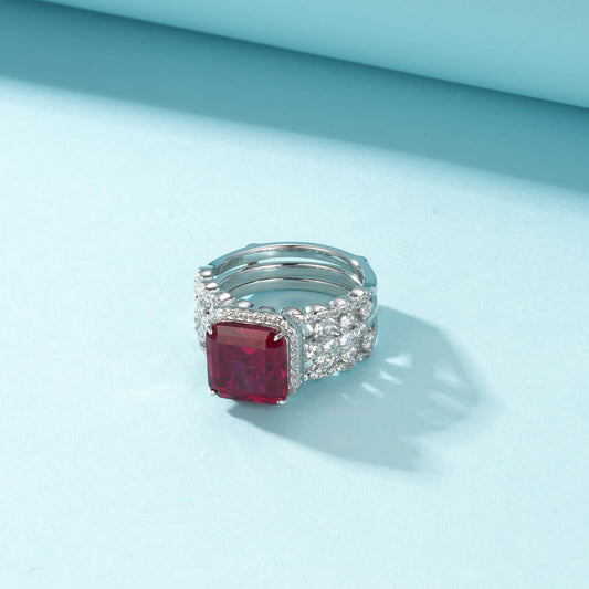 4.58ct Cushion Lab Ruby Ring | Rhodium-Plated S925 Silver, Custom Available