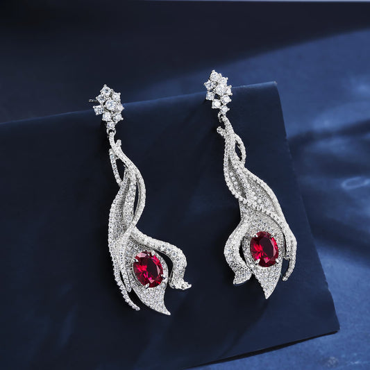 4.6ct Geometry Lab Ruby Earring | Rhodium-Plated S925 Silver, Custom Available