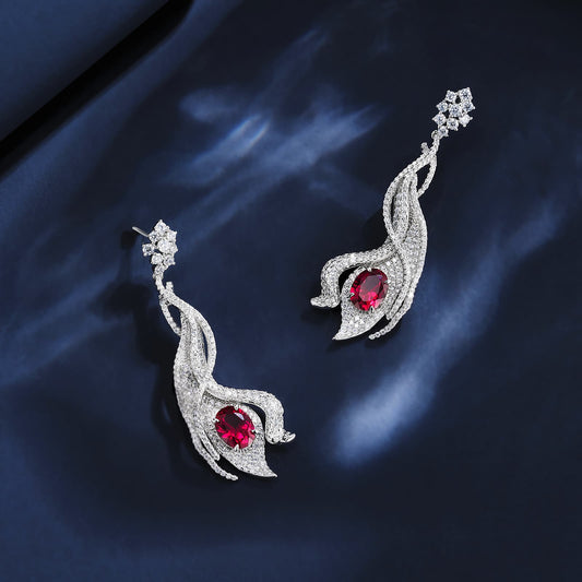4.6ct Geometry Lab Ruby Earring | Rhodium-Plated S925 Silver, Custom Available