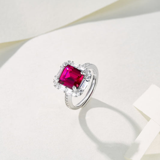 4ct Cushion Lab Ruby Ring | Rhodium-Plated S925 Silver, Custom Available