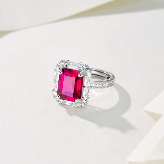4ct Cushion Lab Ruby Ring | Rhodium-Plated S925 Silver, Custom Available
