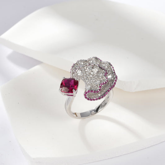 1.98ct Geometry Lab Ruby Ring | Rhodium-Plated S925 Silver, Custom Available