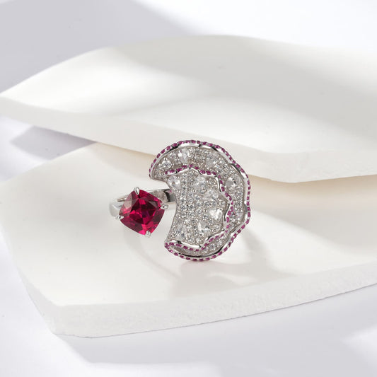 1.98ct Geometry Lab Ruby Ring | Rhodium-Plated S925 Silver, Custom Available