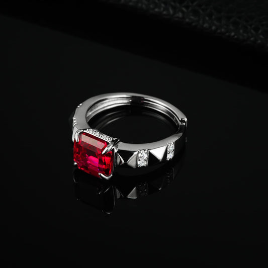 Cushion Lab Ruby Ring | Rhodium-Plated S925 Silver, Custom Available
