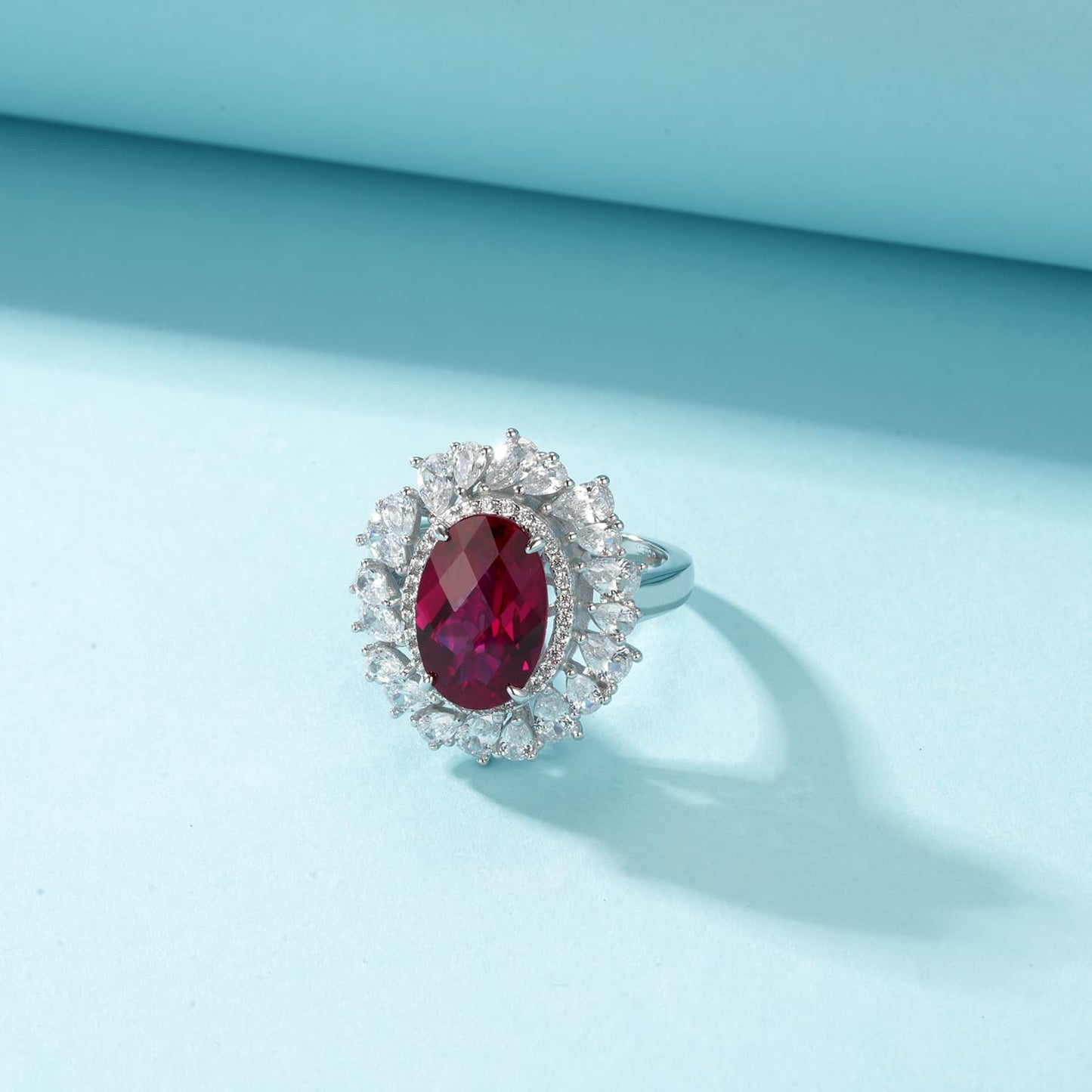 4.5ct Round Lab Ruby Ring | Rhodium-Plated S925 Silver, Custom Available