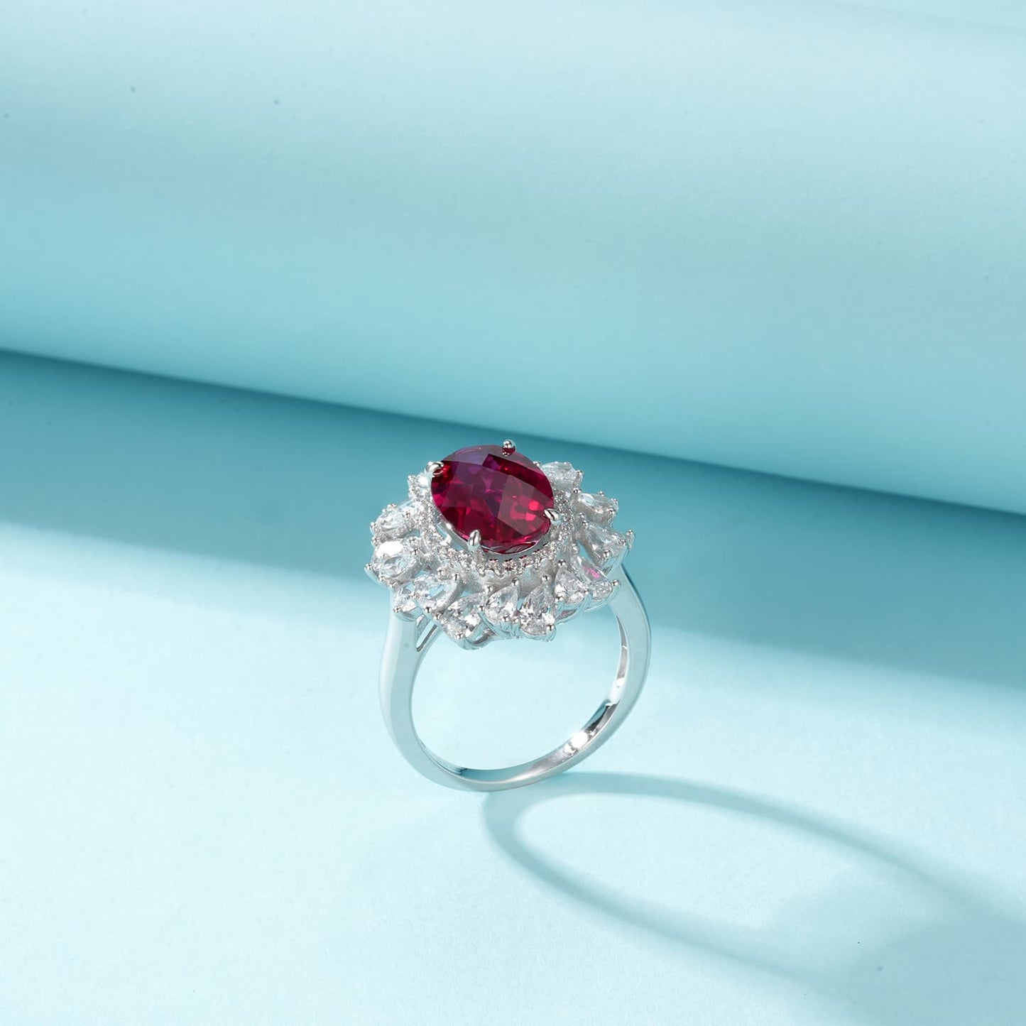 4.5ct Round Lab Ruby Ring | Rhodium-Plated S925 Silver, Custom Available