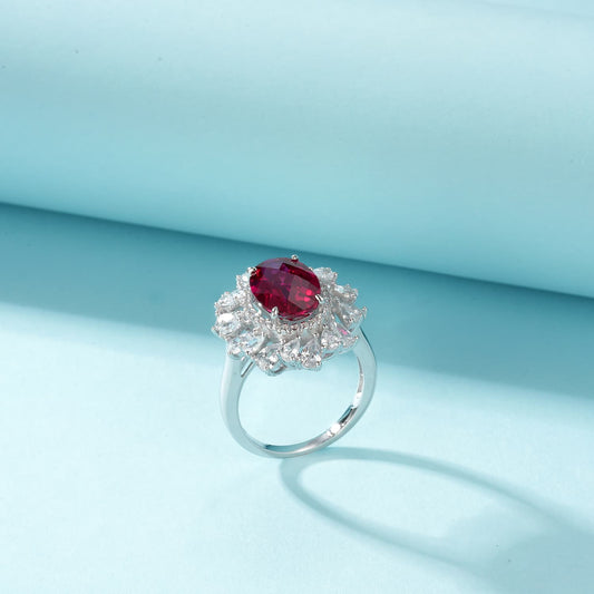4.5ct Round Lab Ruby Ring | Rhodium-Plated S925 Silver, Custom Available