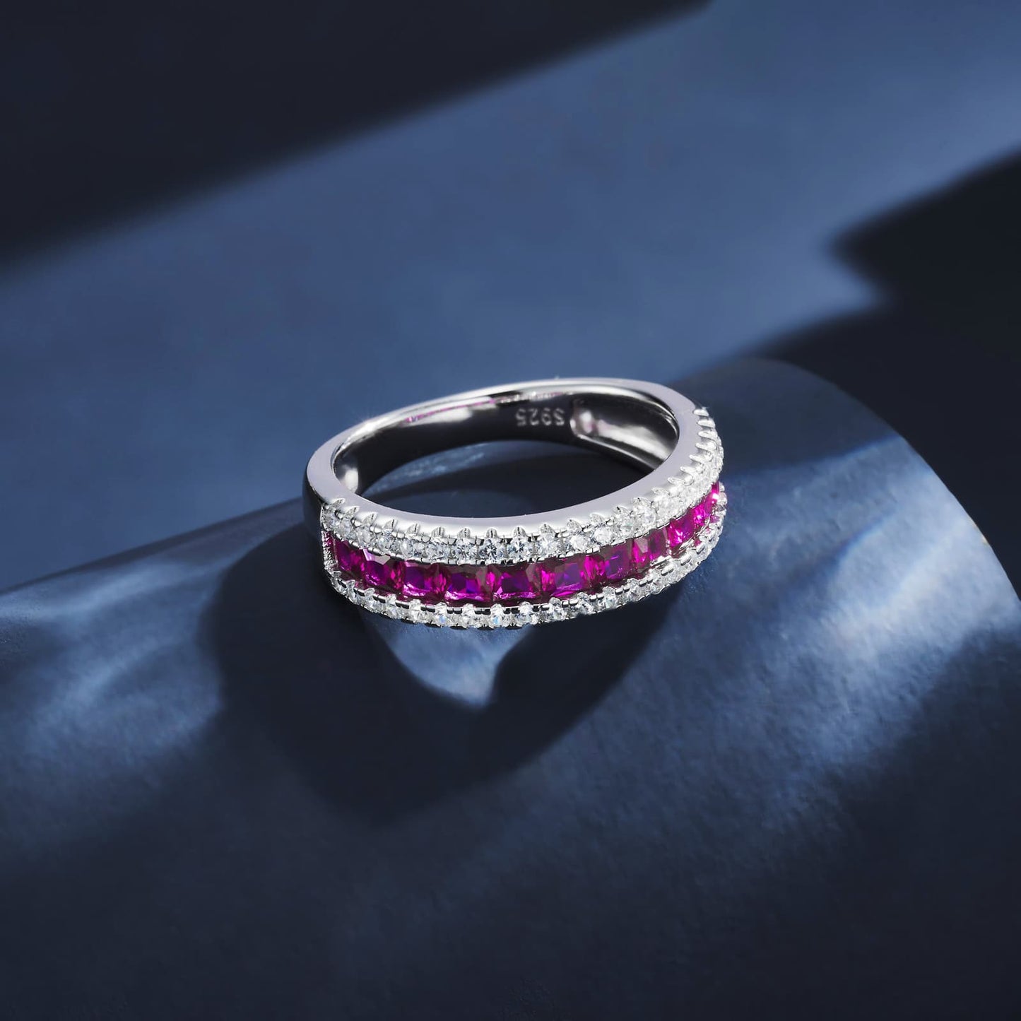 Geometry Lab Ruby Ring | Rhodium-Plated S925 Silver, Custom Available