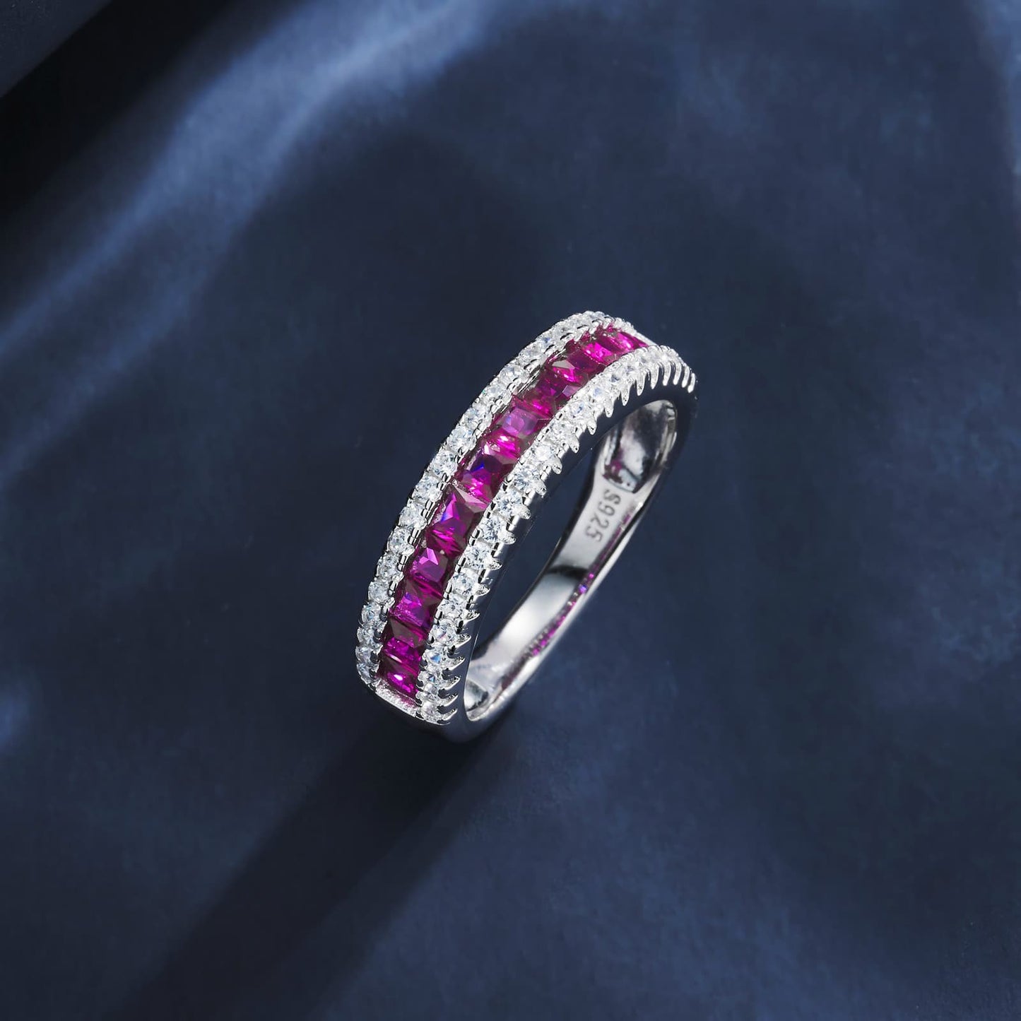 Geometry Lab Ruby Ring | Rhodium-Plated S925 Silver, Custom Available
