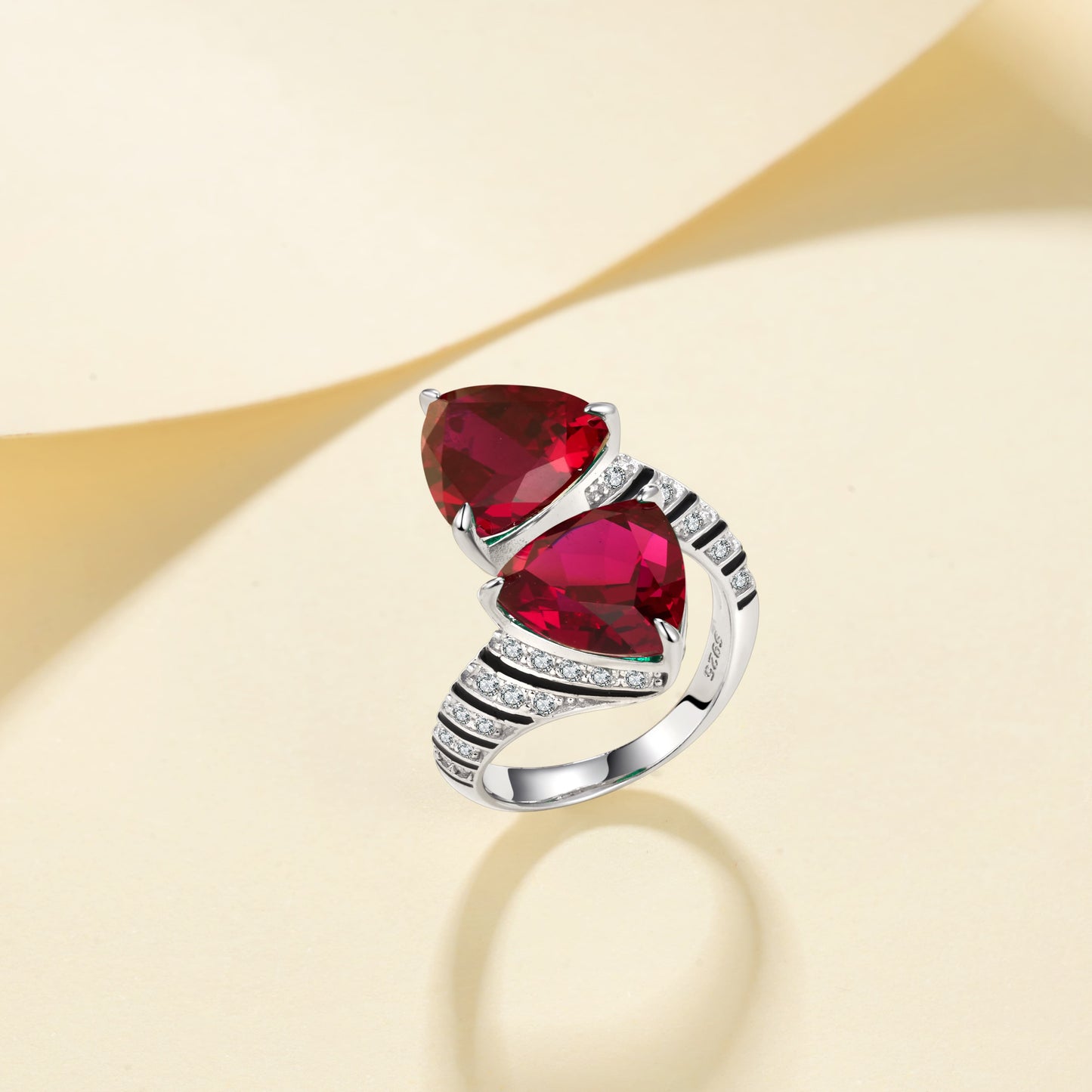 8ct Geometry Lab Ruby Ring | Rhodium-Plated S925 Silver, Custom Available
