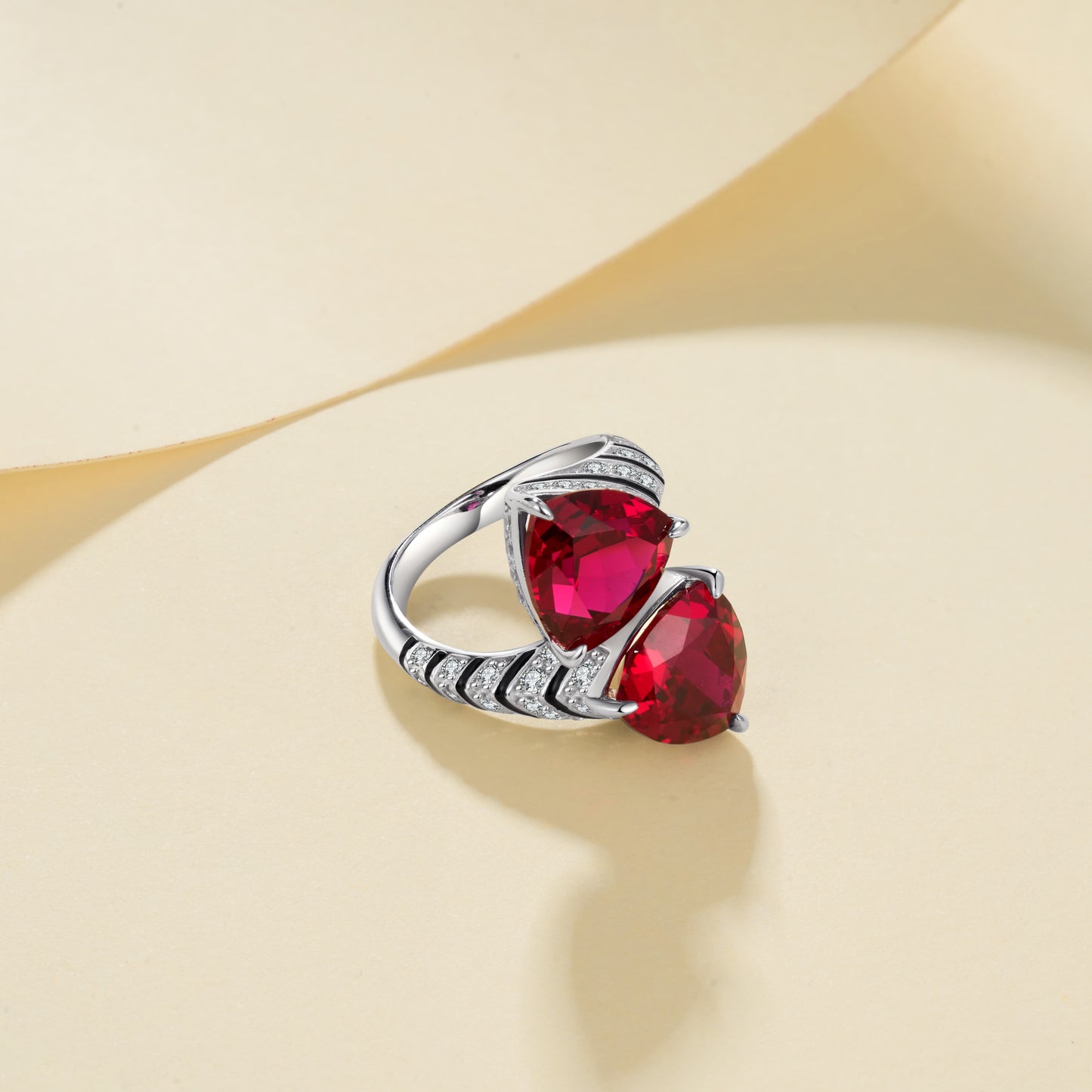 8ct Geometry Lab Ruby Ring | Rhodium-Plated S925 Silver, Custom Available