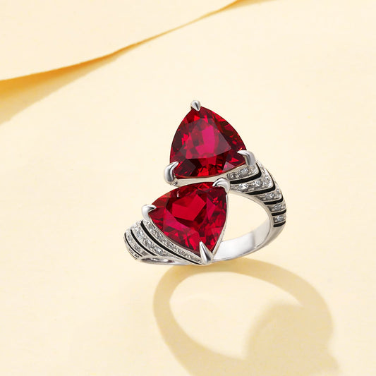 8ct Geometry Lab Ruby Ring | Rhodium-Plated S925 Silver, Custom Available