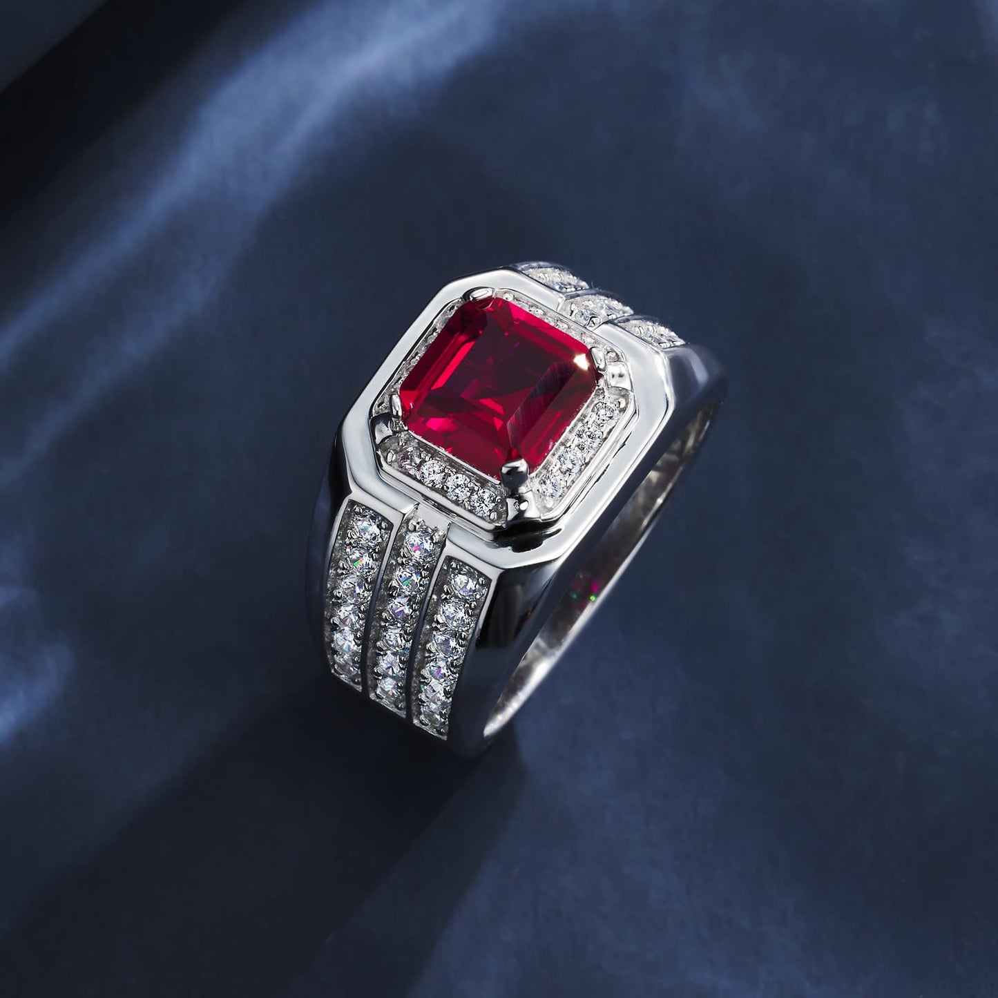 Cushion Lab Ruby Ring | Rhodium-Plated S925 Silver, Custom Available