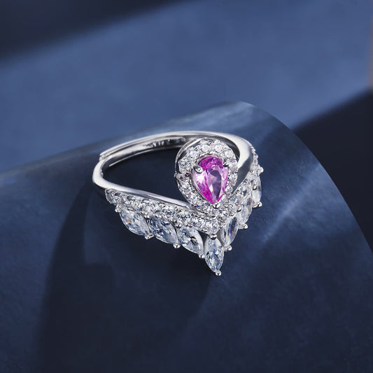 0.55ct Geometry Lab Ruby Ring | Rhodium-Plated S925 Silver, Custom Available