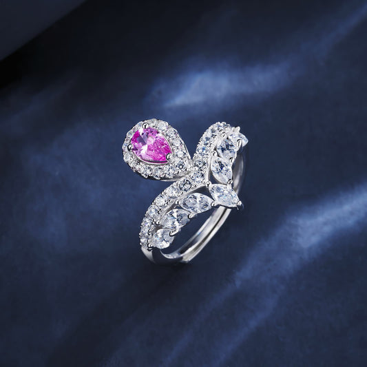 0.55ct Geometry Lab Ruby Ring | Rhodium-Plated S925 Silver, Custom Available