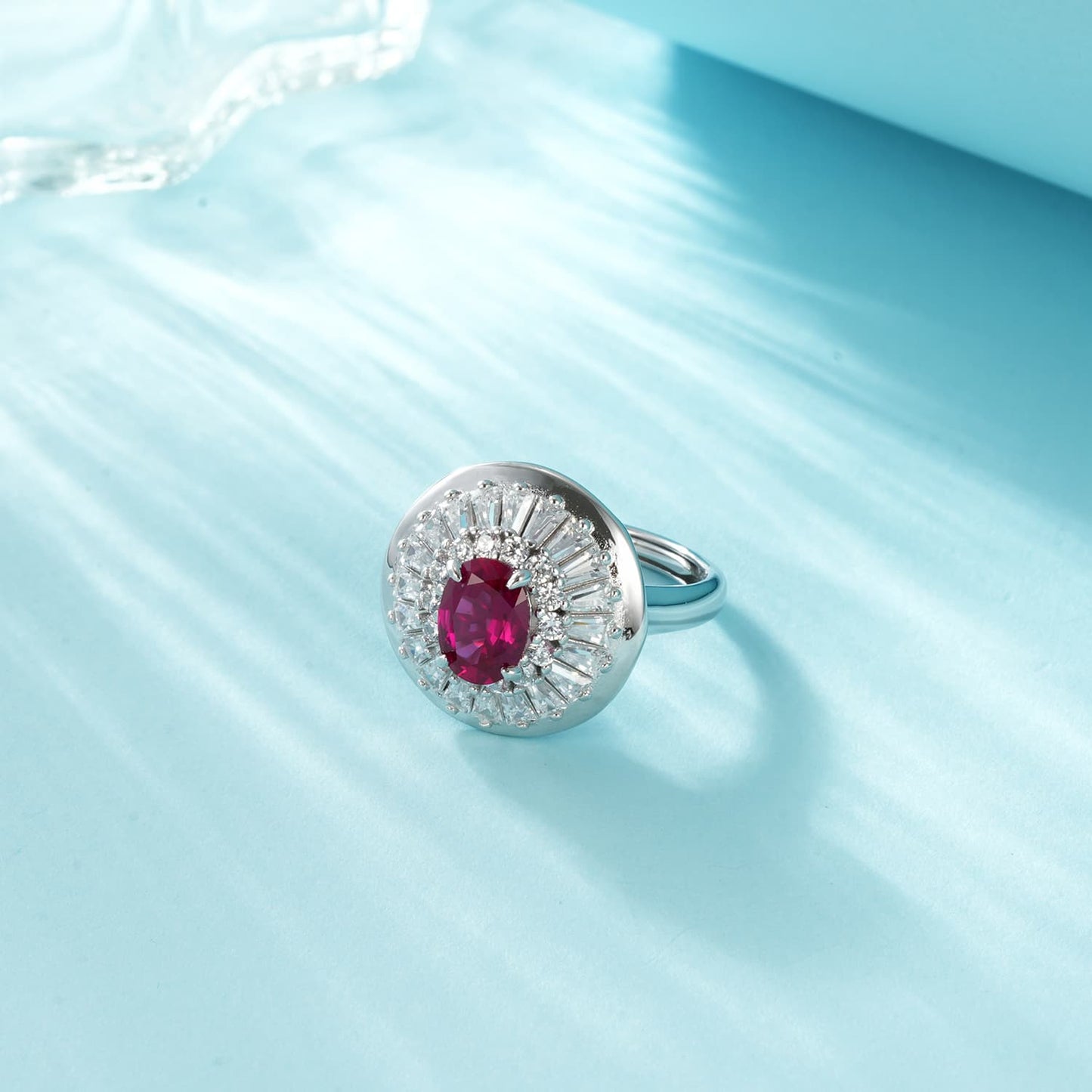 Round Lab Ruby Ring | Rhodium-Plated S925 Silver, Custom Available