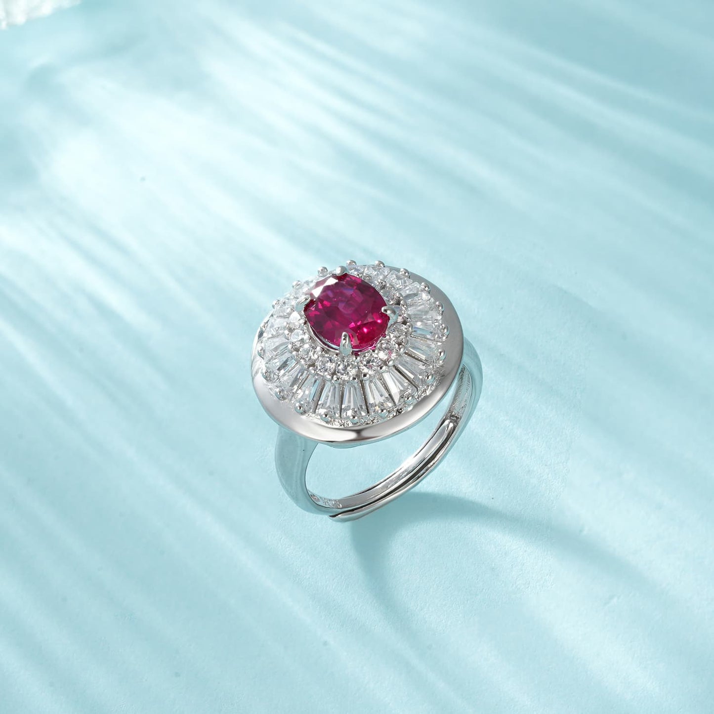 Round Lab Ruby Ring | Rhodium-Plated S925 Silver, Custom Available