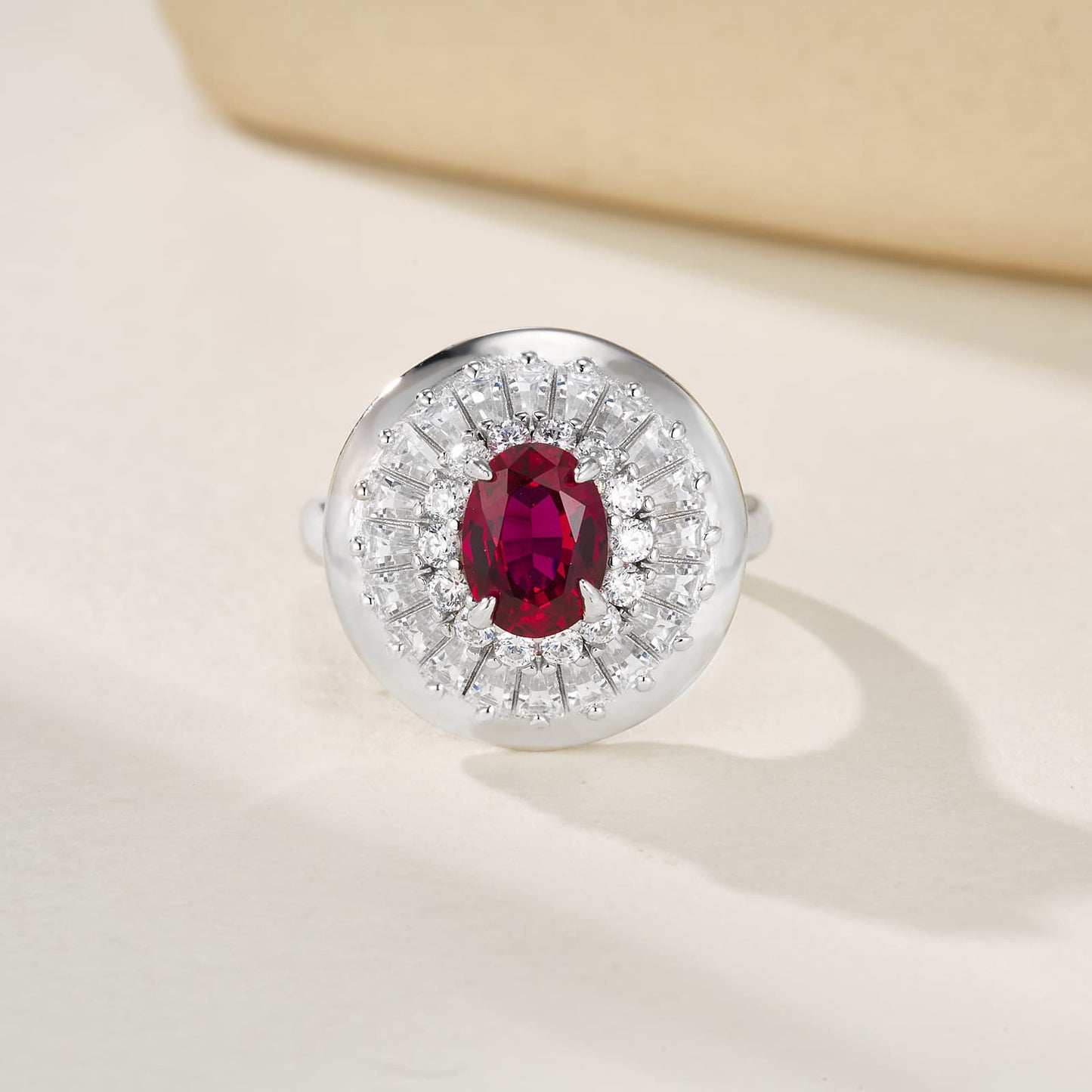 Round Lab Ruby Ring | Rhodium-Plated S925 Silver, Custom Available