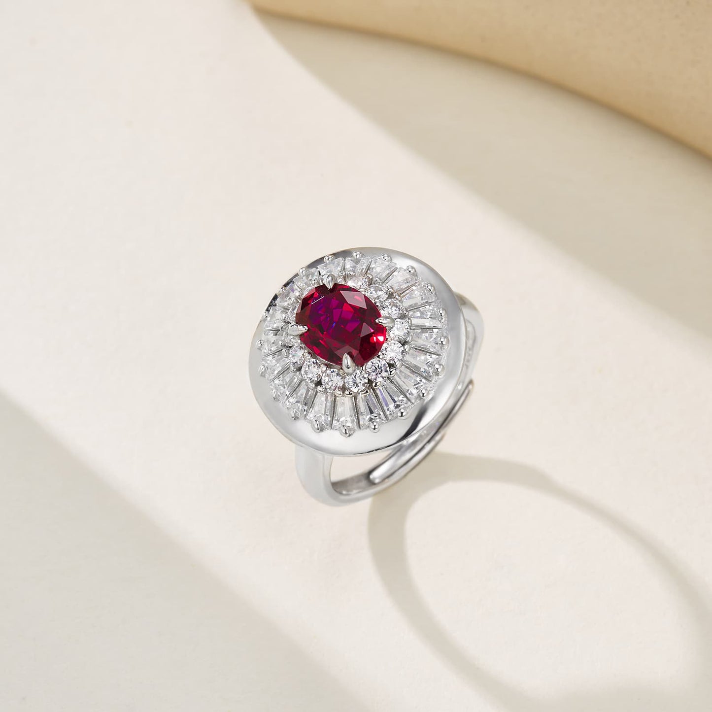 Round Lab Ruby Ring | Rhodium-Plated S925 Silver, Custom Available