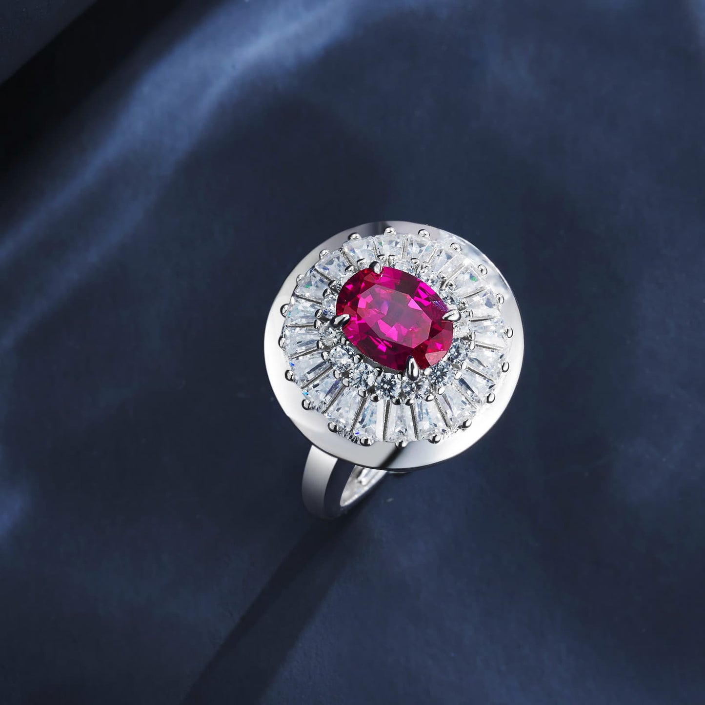 Round Lab Ruby Ring | Rhodium-Plated S925 Silver, Custom Available