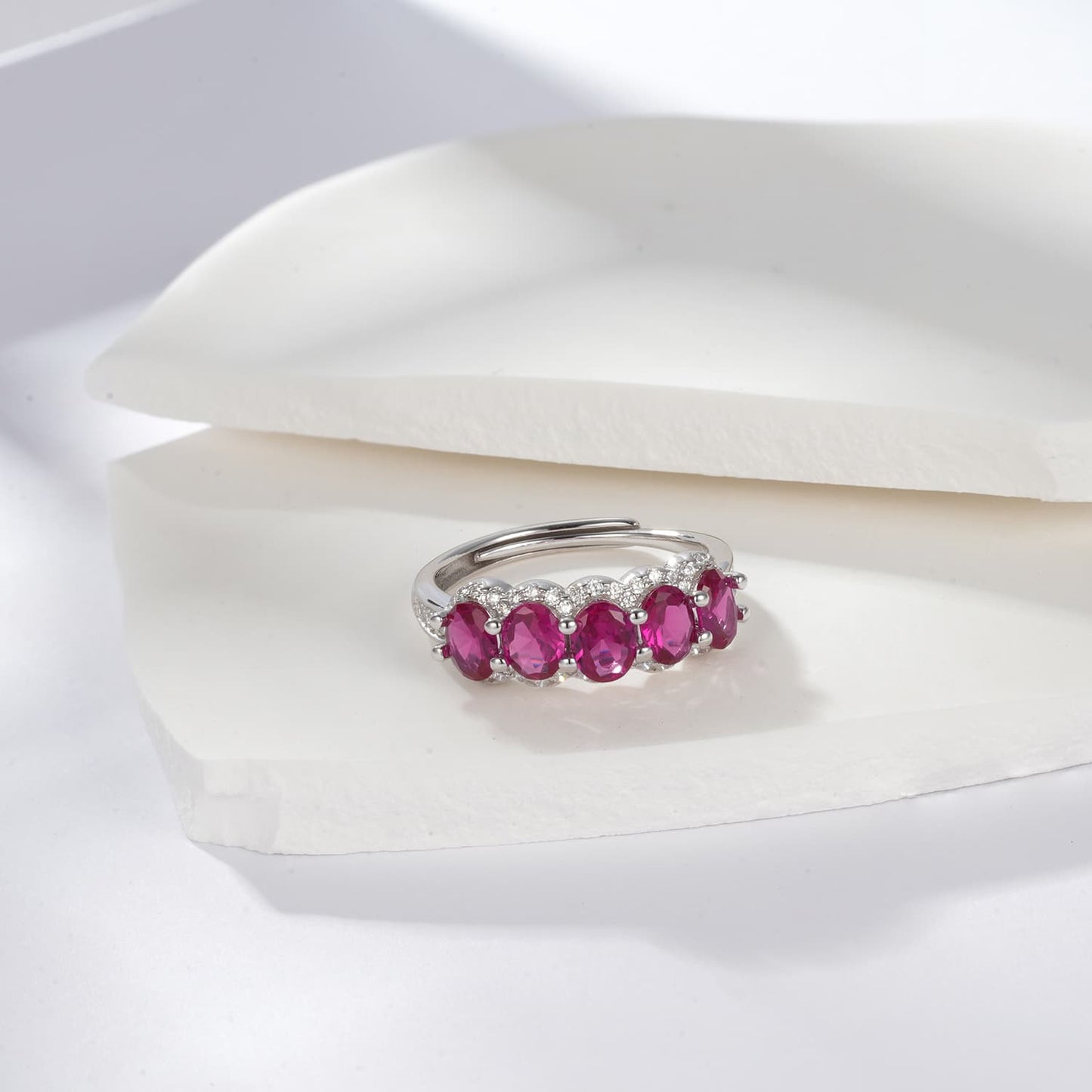 Geometry Lab Ruby Ring | Rhodium-Plated S925 Silver, Custom Available