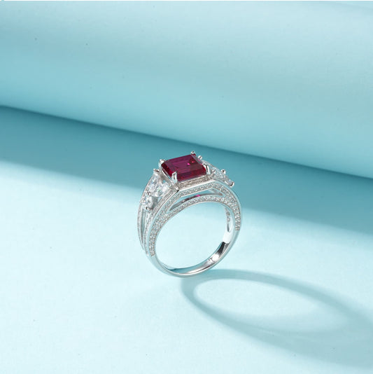 2.8ct Cushion Lab Ruby Ring | Rhodium-Plated S925 Silver, Custom Available