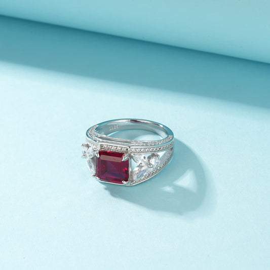 2.8ct Cushion Lab Ruby Ring | Rhodium-Plated S925 Silver, Custom Available