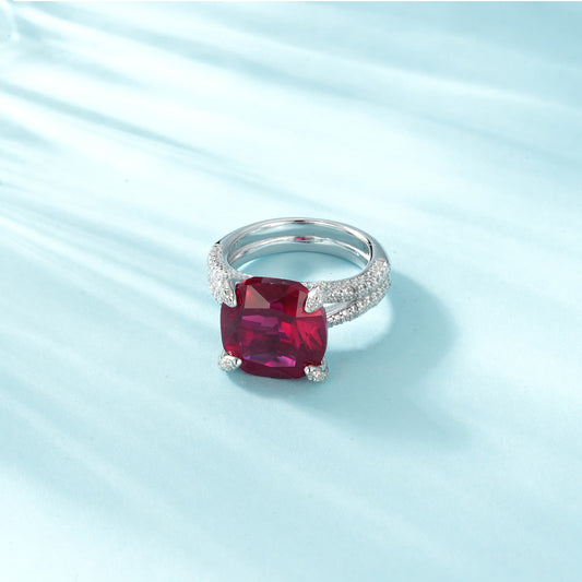 Cushion Lab Ruby Ring | Rhodium-Plated S925 Silver, Custom Available
