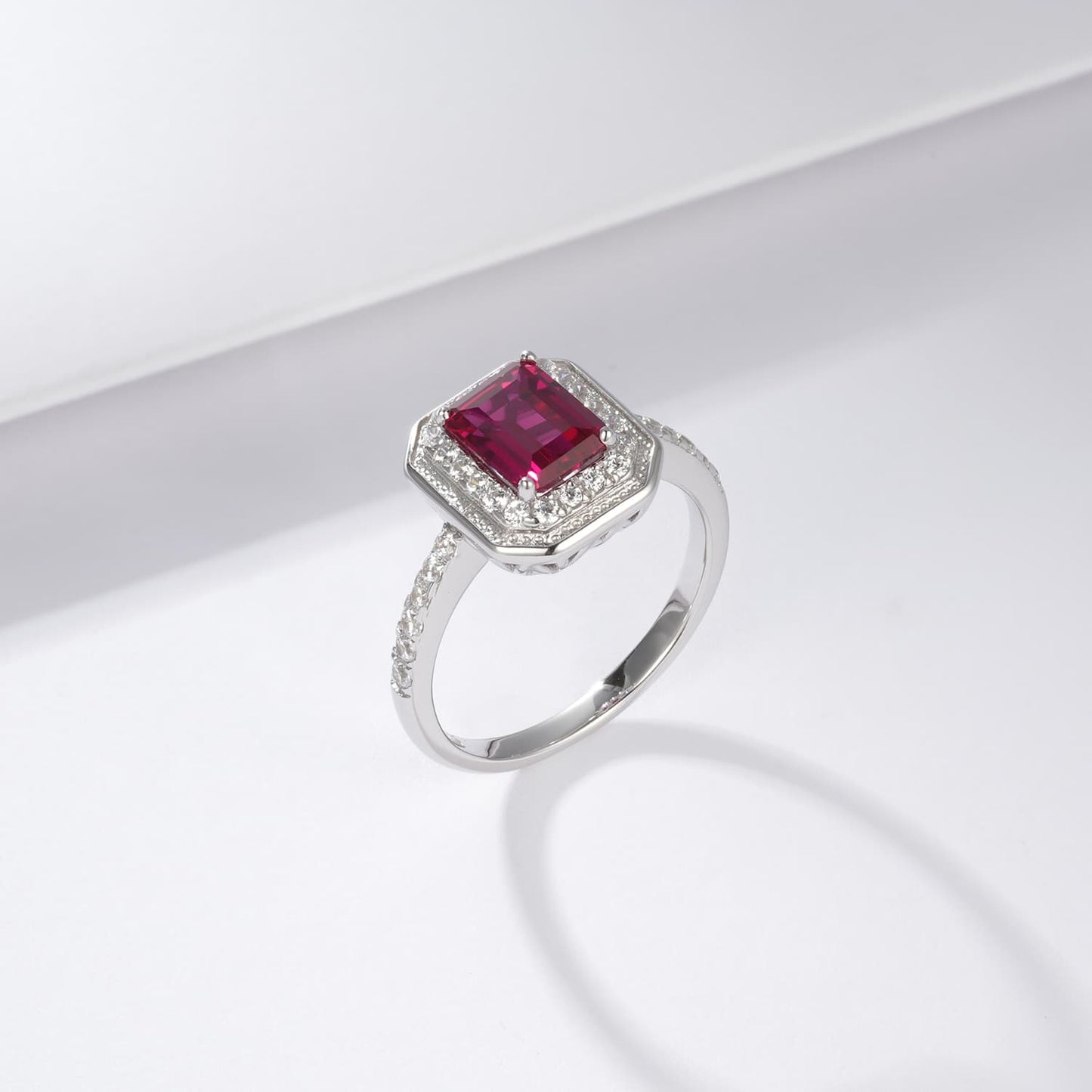 1.9ct Cushion Lab Ruby Ring | Rhodium-Plated S925 Silver, Custom Available