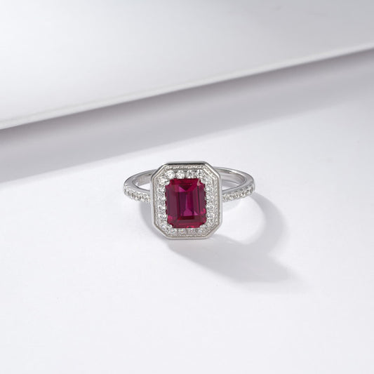1.9ct Cushion Lab Ruby Ring | Rhodium-Plated S925 Silver, Custom Available
